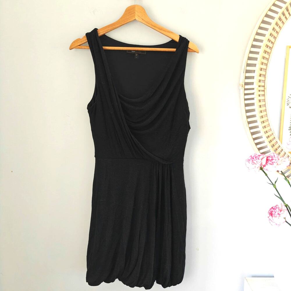 BCBGMAXAZRIA Black Sleeveless Bubble Hem Pleated Tank Dress, size S
